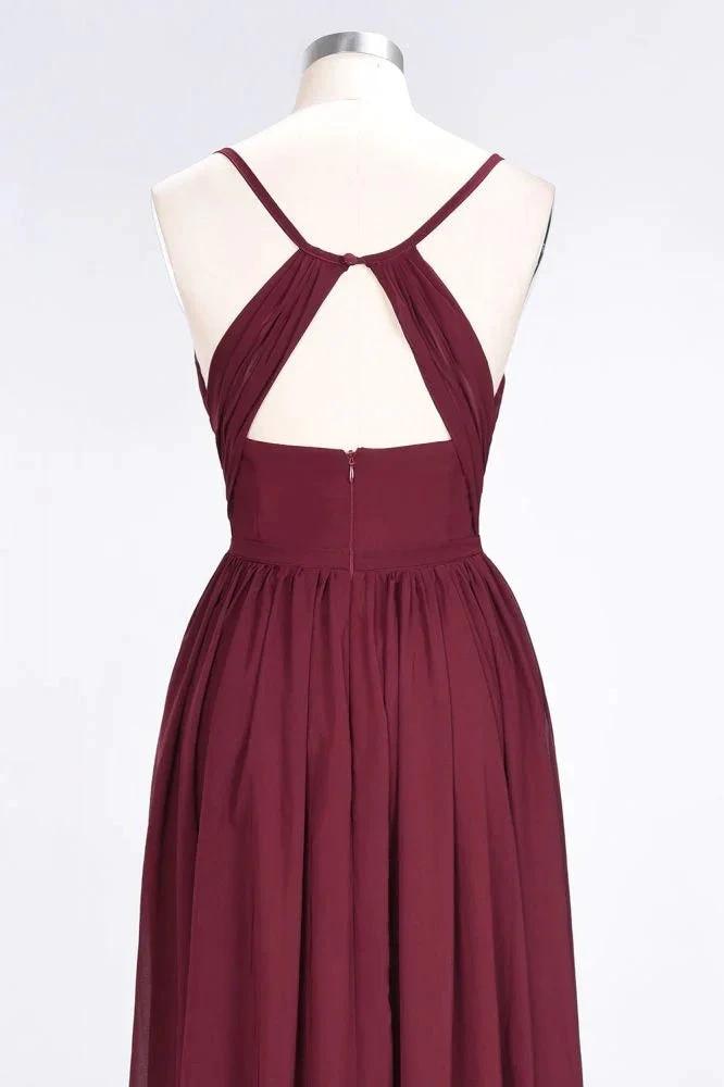 Ruffles Chiffon Spaghetti-Straps V-Neck Sleeveless Floor-Length Bridesmaid Dress by misshow.com
