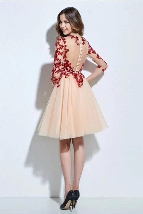 Scoop 3/4 Length Sleeves Appliques Sequins Knee-Length Cocktail Dress PG118 by pgmdress