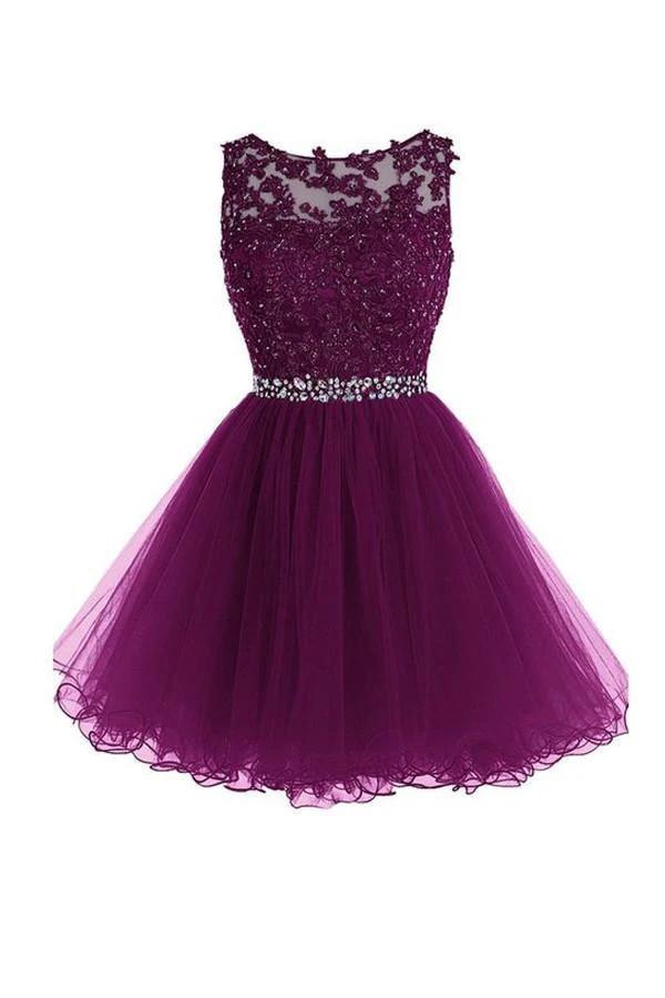 Scoop Short Grape Zipper-up Tulle Homecoming Dress PG095 by pgmdress