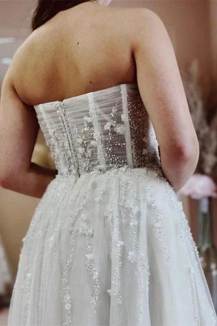 Sexy A-line Long Glitter Lace Sleeveless Wedding Dresses With Slit by misshow.com