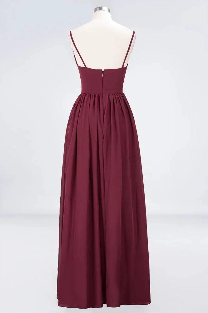 Sexy Double Deep V-Neck Ruffles Sleeveless Bridesmaid Dress Chiffon Side Split Evening Party Dress by misshow.com