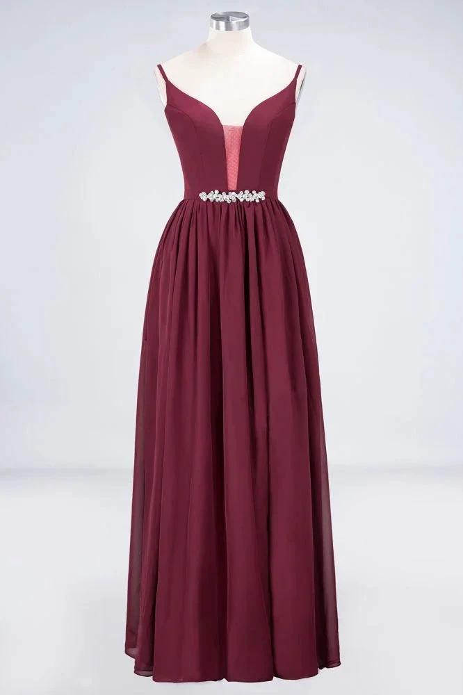 Sexy Double Deep V-Neck Ruffles Sleeveless Bridesmaid Dress Chiffon Side Split Evening Party Dress by misshow.com