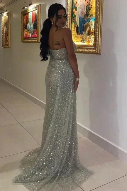 Vestidos de noite longos e cintilantes sem mangas, vestidos de baile com racha