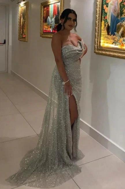 Sexy Long Glitter Sleeveless Evening Dresses Prom Dresses With Slit by misshow.com