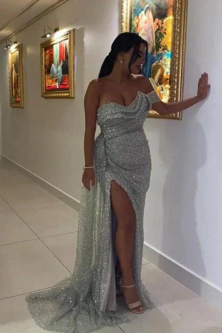 Vestidos de noite longos e cintilantes sem mangas, vestidos de baile com racha