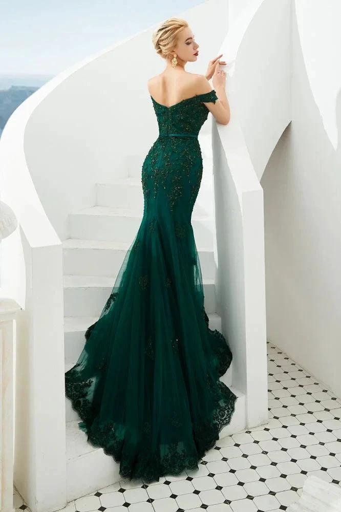 Sexy Off the Shoulder Mermaid Evening Party Gown Backless Tulle Prom Dress by misshow.com