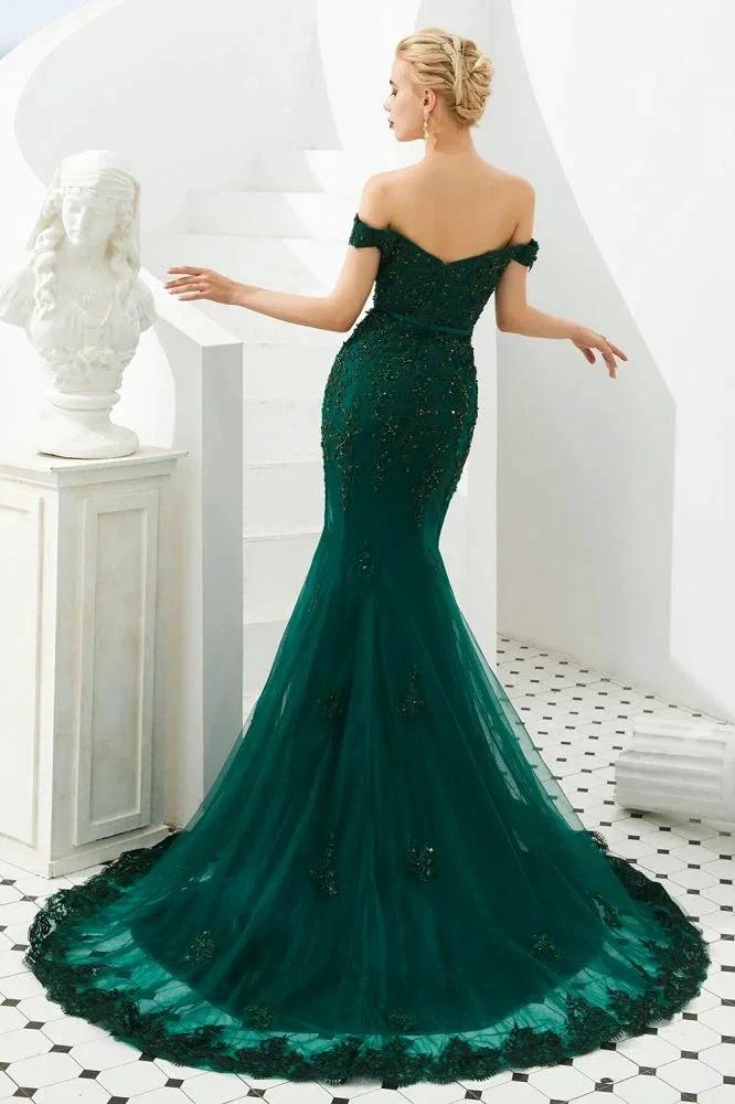 Sexy Off the Shoulder Mermaid Evening Party Gown Backless Tulle Prom Dress by misshow.com