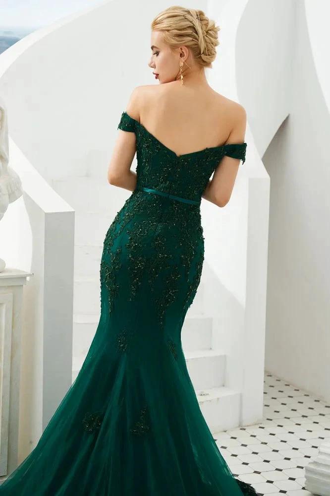Sexy Off the Shoulder Mermaid Evening Party Gown Backless Tulle Prom Dress by misshow.com