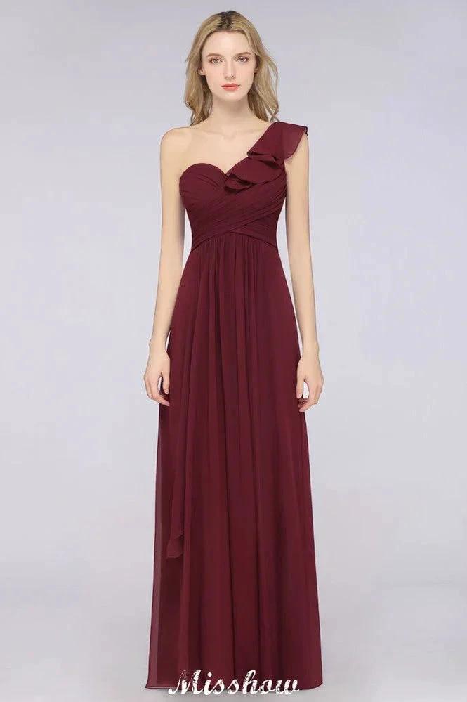 Sexy One-Shoulder Sweetheart Sleeveless Bridesmaid Dress Ruffles Beach Wedding Party Dress by misshow.com