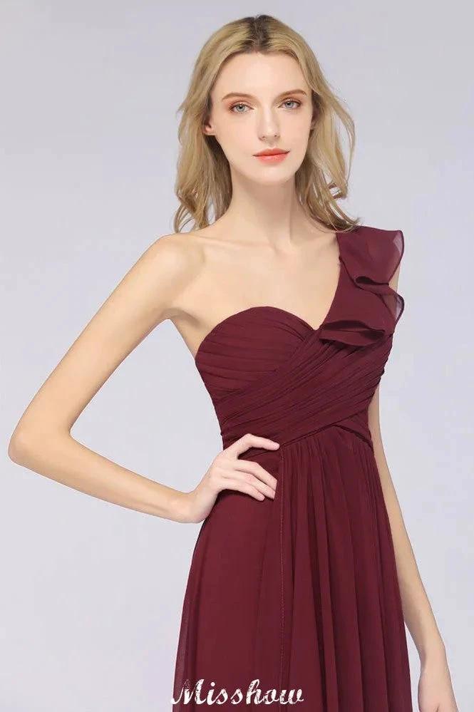 Sexy One-Shoulder Sweetheart Sleeveless Bridesmaid Dress Ruffles Beach Wedding Party Dress by misshow.com