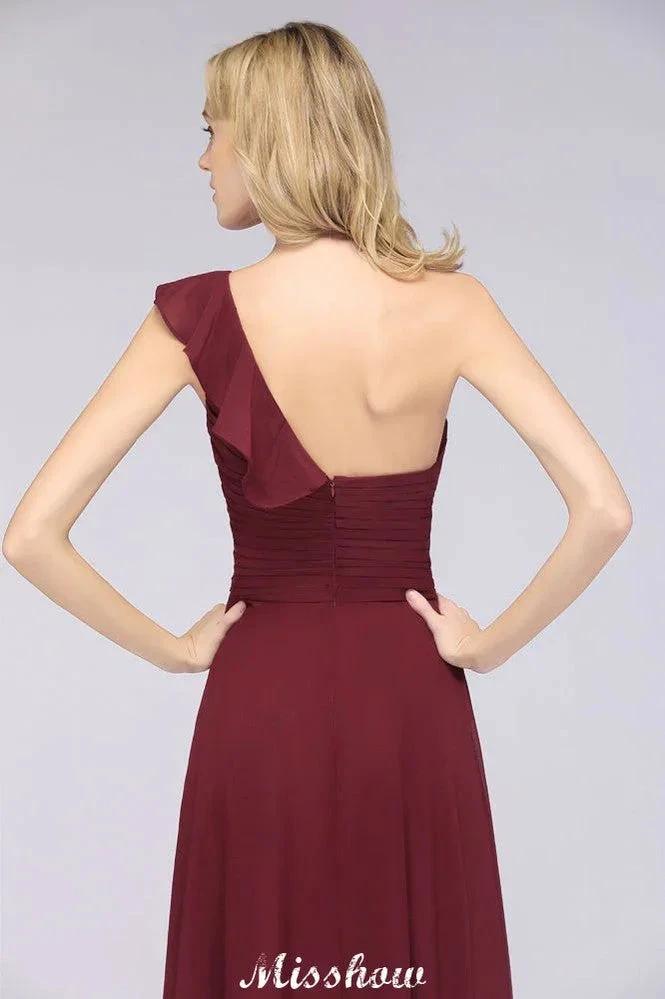 Sexy One-Shoulder Sweetheart Sleeveless Bridesmaid Dress Ruffles Beach Wedding Party Dress by misshow.com
