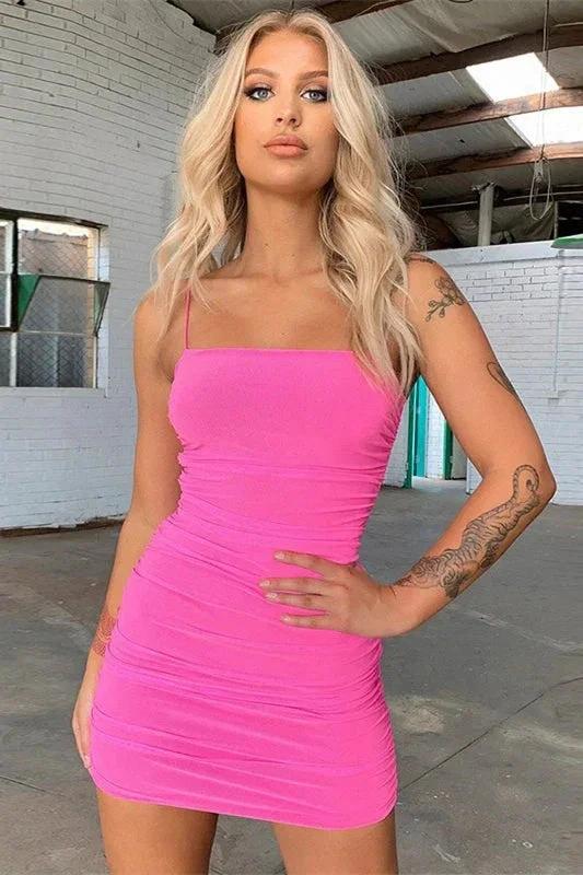 Sexy Satin Ruched V-neck Spaghetti Straps Sleeveless Homecoming Dresses by misshow.com