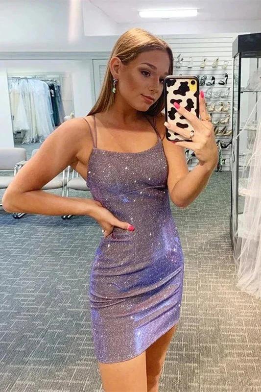 Sexy Sequined Spaghetti Straps V-neck Sleeveless Homecoming Dresses by misshow.com