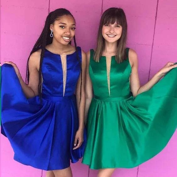 Sexy Short V-Neck Straps Satin Backless Homecoming Dress by BIZTUNNEL