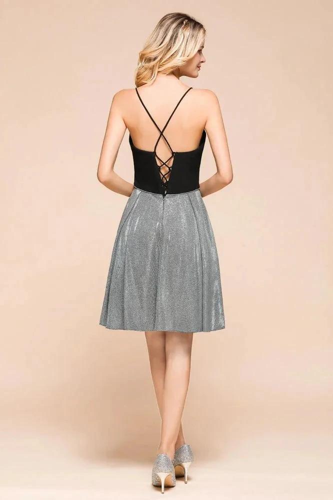 Sexy Sleeveless Short Homecoming Dress Bright V-Neck Party Dress with Pocket by misshow.com