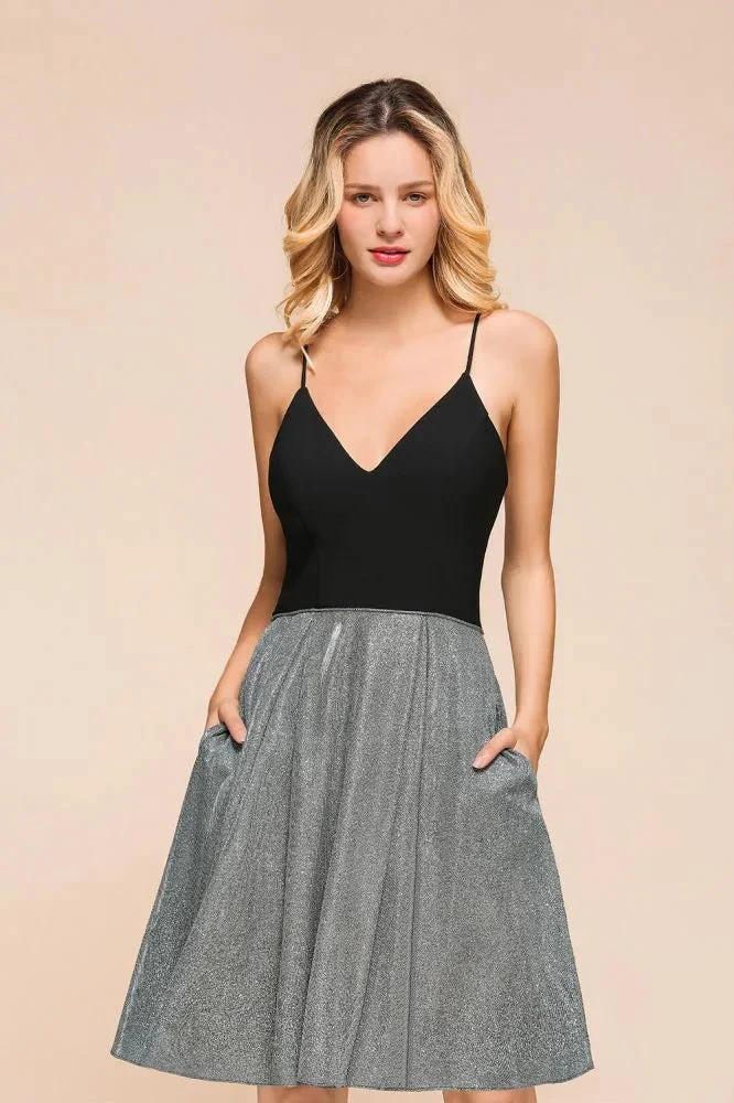 Sexy Sleeveless Short Homecoming Dress Bright V-Neck Party Dress with Pocket by misshow.com
