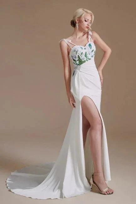 Sexy Spaghetti Straps Sleeveless Mermaid Floor-Length Satin Wedding Dresses by misshow.com