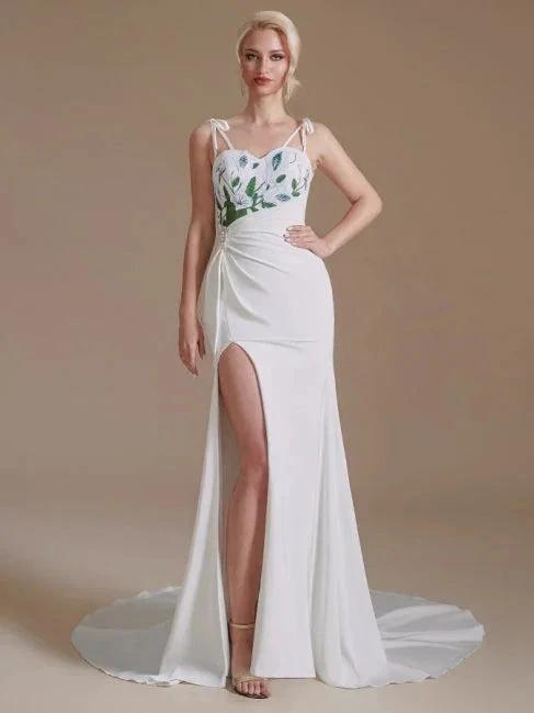 Sexy Spaghetti Straps Sleeveless Mermaid Floor-Length Satin Wedding Dresses by misshow.com