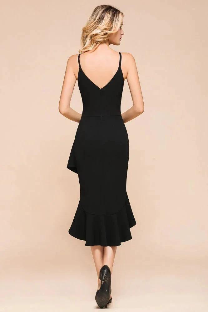 Sexy Spaghetti Straps Sweetheart Slim Hi-Lo Party Dress Vintage Backless Black Prom Dress by misshow.com