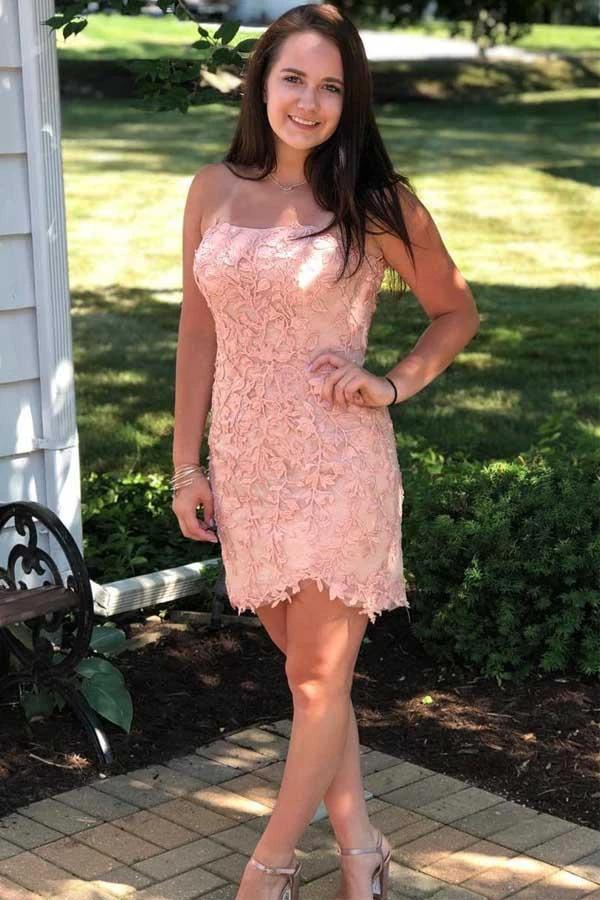 Sexy Strapless Tight Red Lace Short Prom Dress Homecoming Dress PD394 by pgmdress