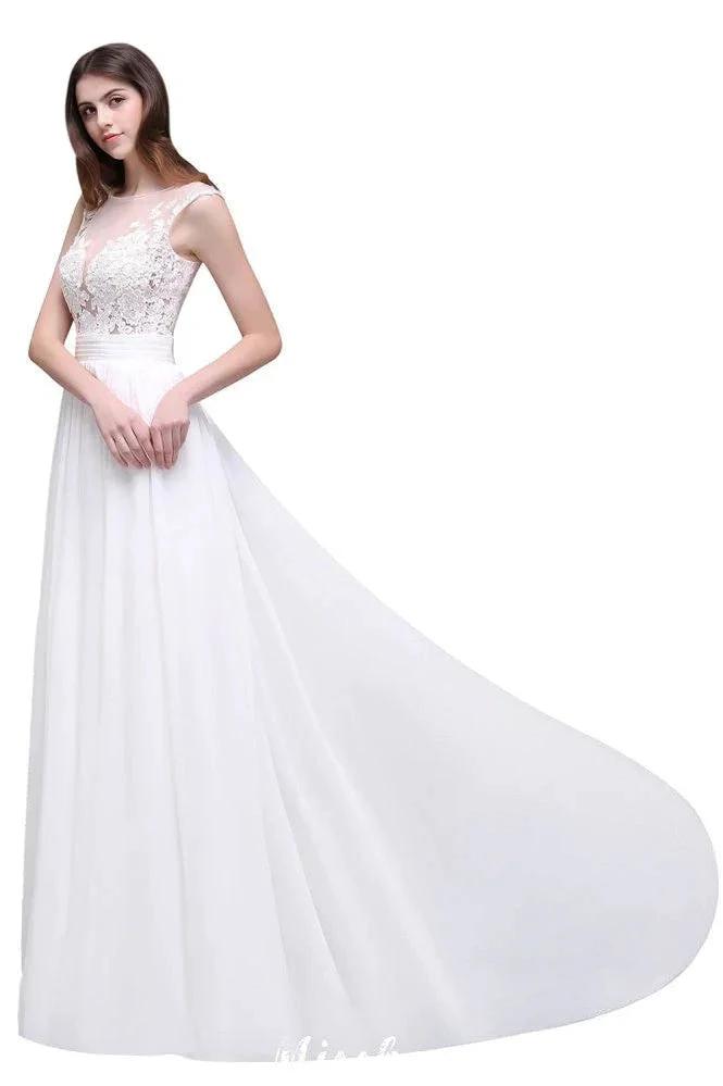 Sheath Sheer Lace Chiffon Beach Wedding Dresses by misshow.com