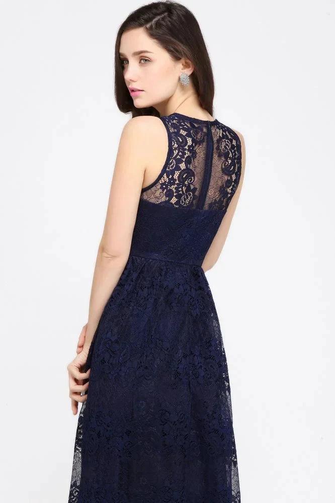 Sheath V-neck Floor-length Lace Navy Blue Prom Dress by misshow.com