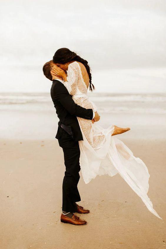 Sheath/Column Lace Wedding Dress With Long Sleeve Open Back Bridal Gown WD487 by pgmdress