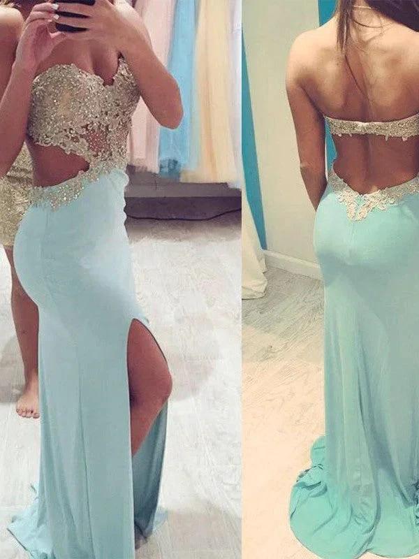 Sheath/Column Sweetheart Sleeveless Beading Jersey Prom Dresses by misshow.com