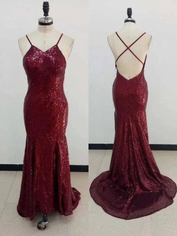 Sheath/Column V-neck Sleeveless Ruffles Sequins Prom Dresses by misshow.com