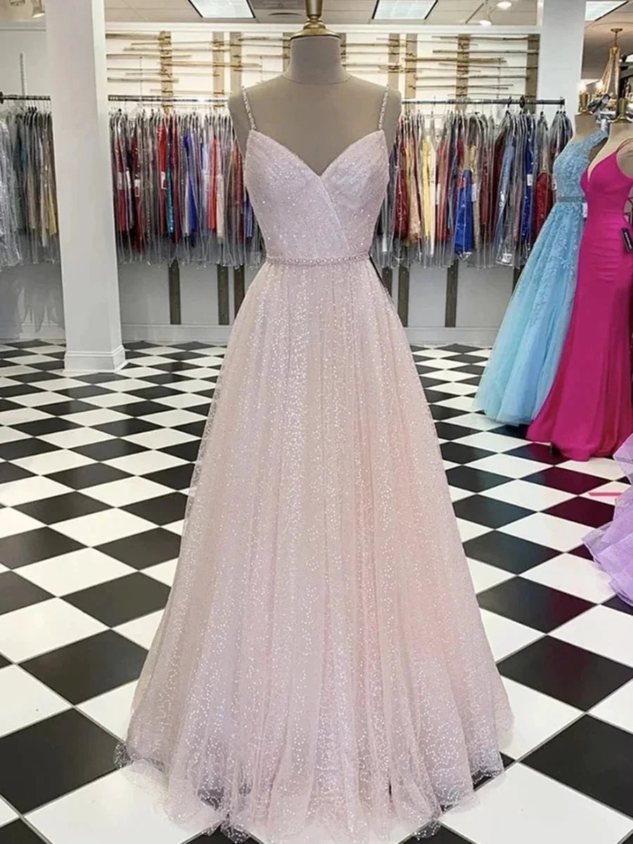 Shiny Long A-line V-neck Sequined Formal Graduation Evening Prom Dresses by BIZTUNNEL