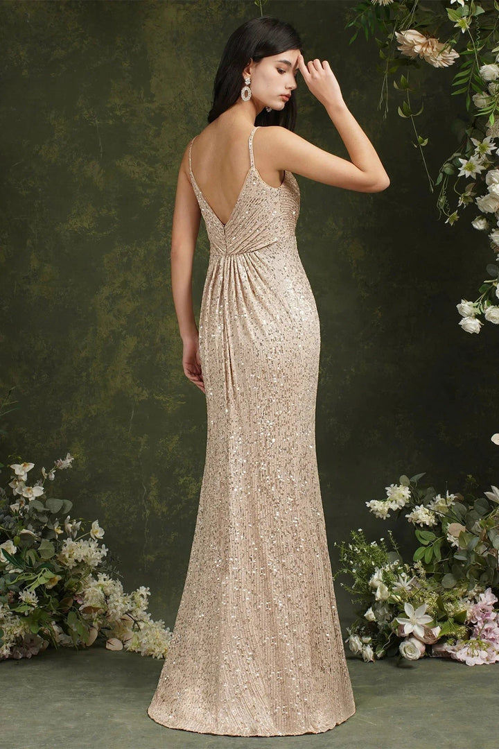 Shiny Sequins Spaghetti Straps V-neck Floor-length Mermaid Bridesmaid/Prom Dress by misshow.com