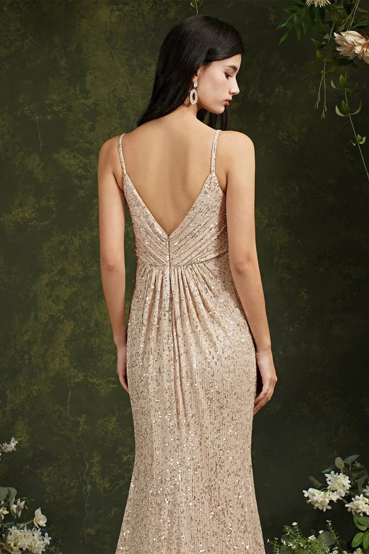 Shiny Sequins Spaghetti Straps V-neck Floor-length Mermaid Bridesmaid/Prom Dress by misshow.com