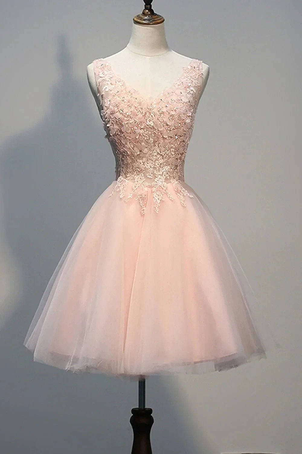 Short Open Back Pearl Pink Homecoming Dresses With Appliques PG030 by pgmdress