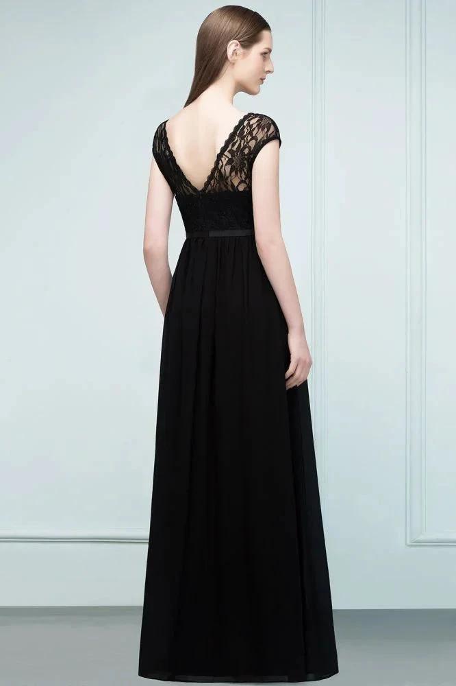 Short Sleeves Lace A-line Floor Length Bridesmaid Dresses with Sash by misshow.com
