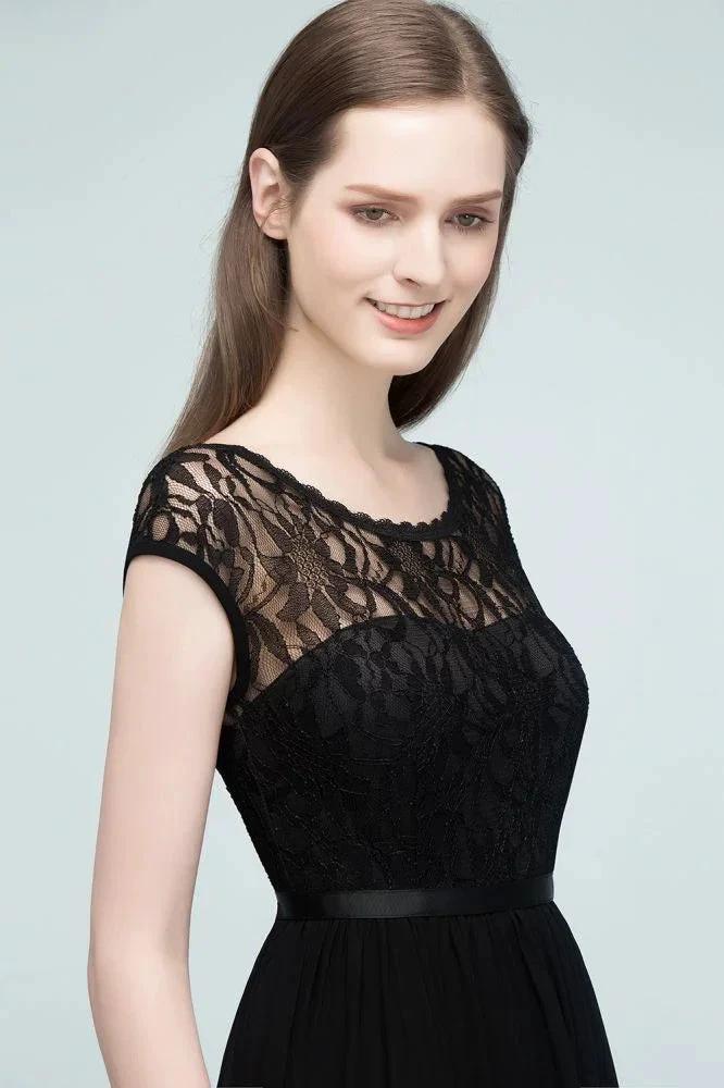 Short Sleeves Lace A-line Floor Length Bridesmaid Dresses with Sash by misshow.com
