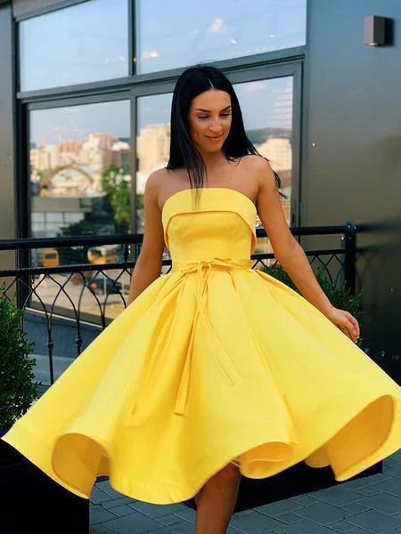 Short Strapless Pink Yellow Prom Dresses Formal Homecoming Dresses PD389 by pgmdress