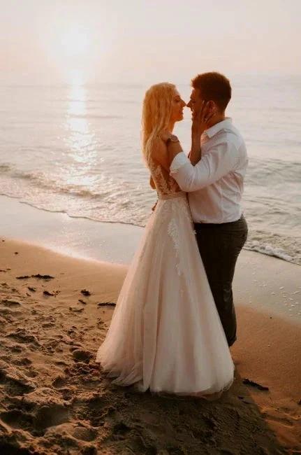 Simple A-line Backless Wedding Dresses with Lace by misshow.com