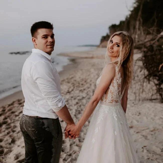 Simple A-line Backless Wedding Dresses with Lace by misshow.com
