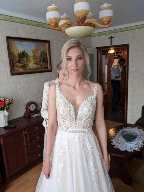 Simple A-line Backless Wedding Dresses with Lace by misshow.com