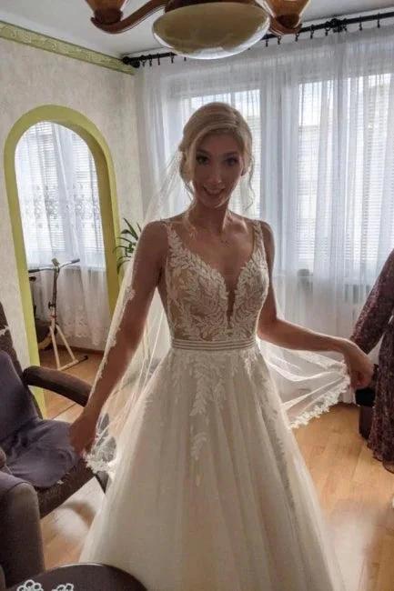 Simple A-line Backless Wedding Dresses with Lace by misshow.com