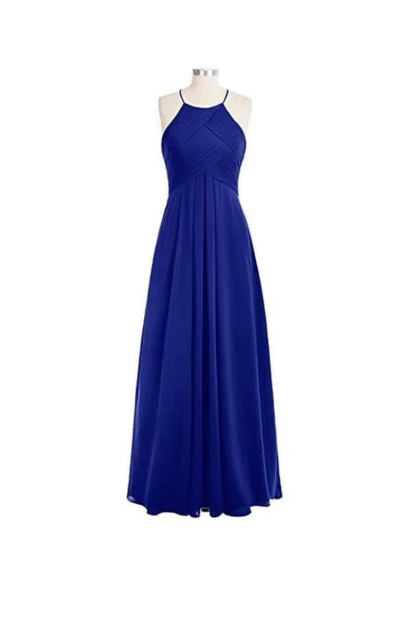 Simple A-line O-back Long Chiffon Halter Bridesmaid Dresses BD018 by pgmdress