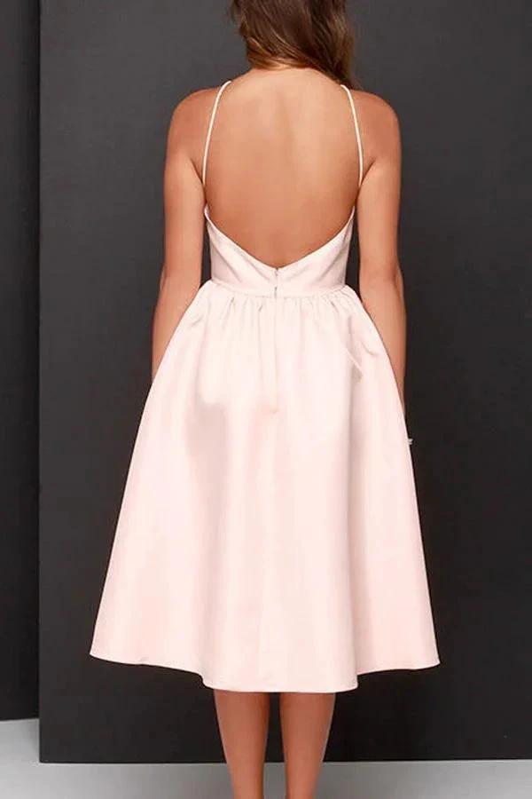 Simple A-line Pink Backless Tea Length Homecoming Dresses Party Dress PD365 by pgmdress
