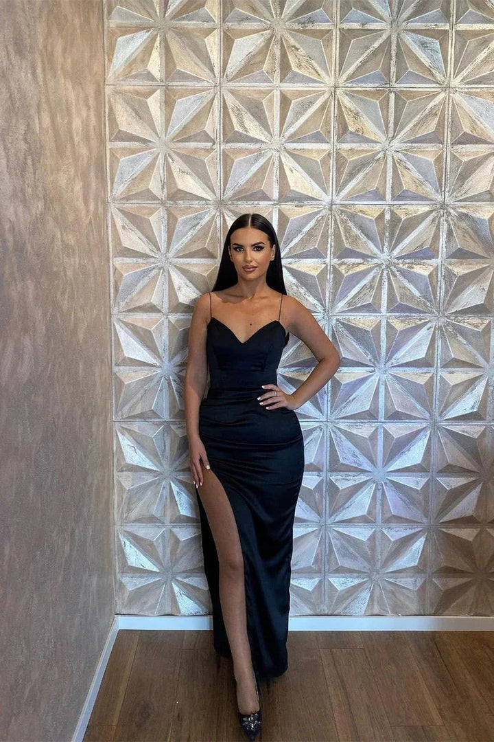 Simple Long Mermaid Spaghetti Straps V-neck Sleeveless Prom Dress With Slit by misshow.com