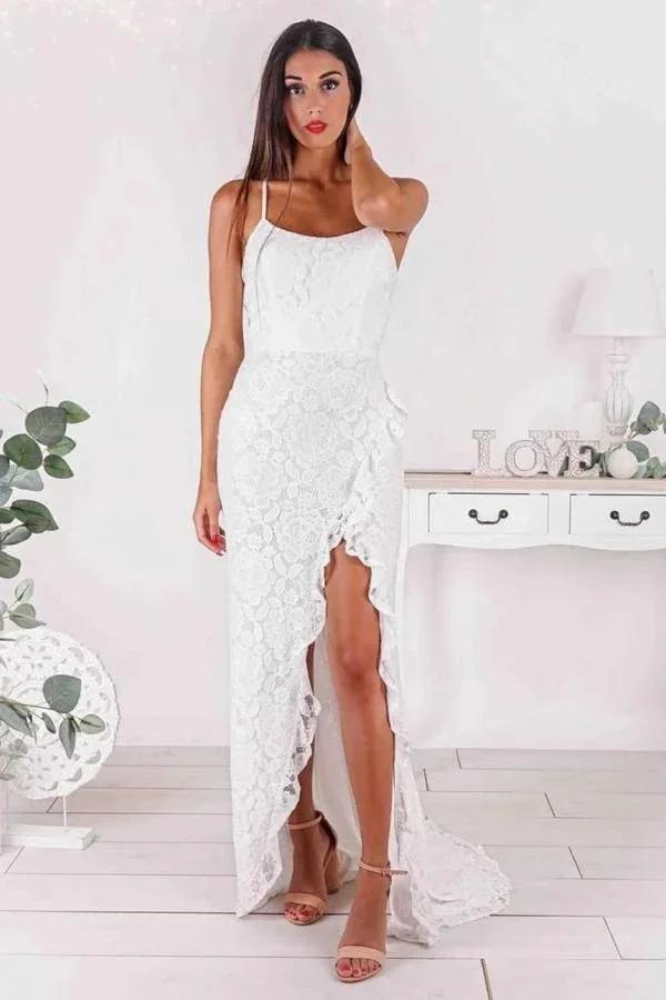 Simple Long Mermaid Strapless Spaghetti Straps Wedding Dress with Slit by BIZTUNNEL