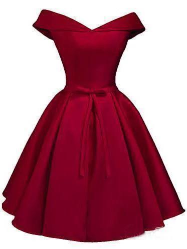 Simple Off the Shoulder Blush Homecoming Dresses Satin Graduation Dress PD288 by pgmdress