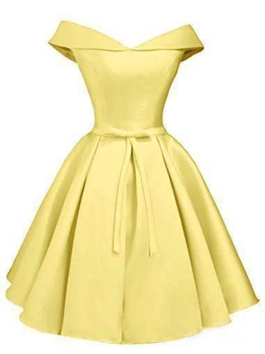 Simple Off the Shoulder Blush Homecoming Dresses Satin Graduation Dress PD288 by pgmdress