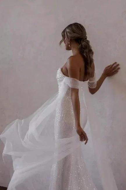 Simple Off-the-shoulder Glitter Mermaid Wedding Dresses by misshow.com