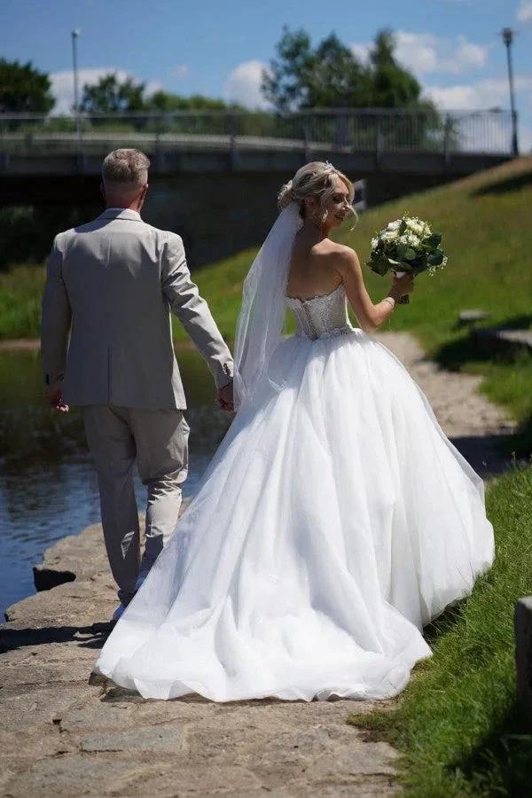 Simple Princess Long A-line Sleeveless Wedding Dresses With Lace by misshow.com