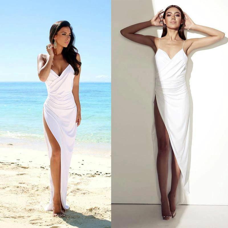 Simple Sexy Open Back Beach Side Slit Spaghetti Straps Wedding Dresses WD506 by pgmdress