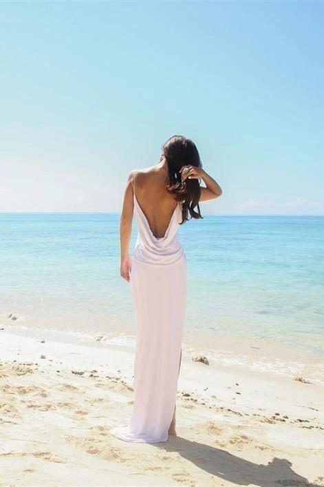 Simple Sexy Open Back Beach Side Slit Spaghetti Straps Wedding Dresses WD506 by pgmdress